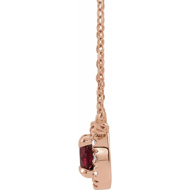 14K Rose 5 mm Natural Ruby & 1/10 CTW Natural Diamond 18" Necklace