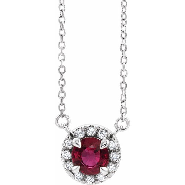 Sterling Silver 5.5 mm Natural Ruby 1/10 CTW Natural Diamond 16" Necklace