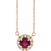 14K Rose 5.5 mm Natural Ruby 1/10 CTW Natural Diamond 18" Necklace