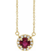 14K Yellow 5.5 mm Natural Ruby 1/10 CTW Natural Diamond 16" Necklace