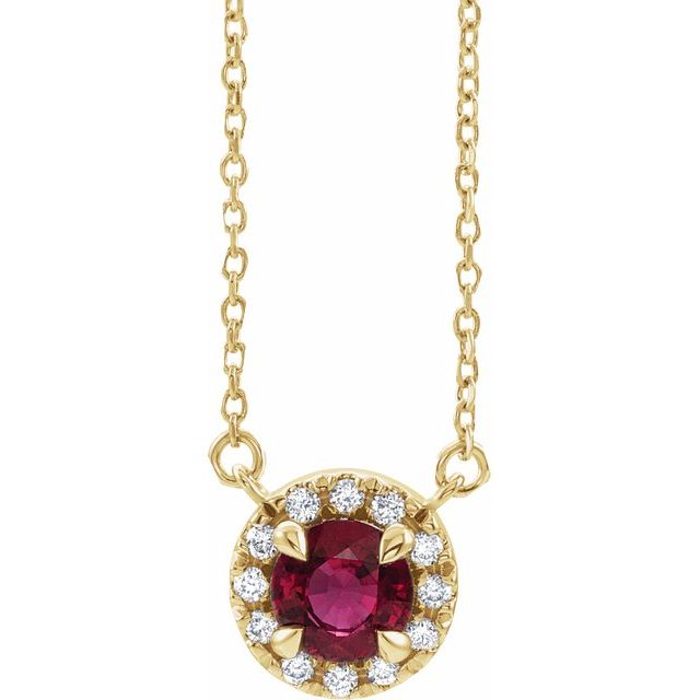 14K Yellow 5.5 mm Natural Ruby 1/10 CTW Natural Diamond 16" Necklace