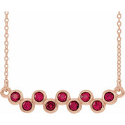 14K Rose Natural Ruby Bezel-Set Bar 16-18" Necklace