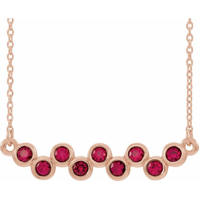 14K Rose Natural Ruby Bezel-Set Bar 16-18" Necklace