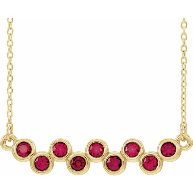 14K Yellow Lab-Grown Ruby Bezel-Set Bar 16-18" Necklace