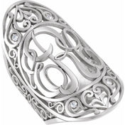 10K White .04 CTW Natural Diamond 3-Initials Script Monogram Ring