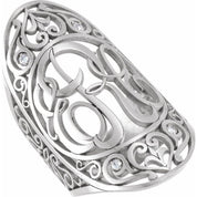 10K White .04 CTW Natural Diamond 3-Initials Script Monogram Ring