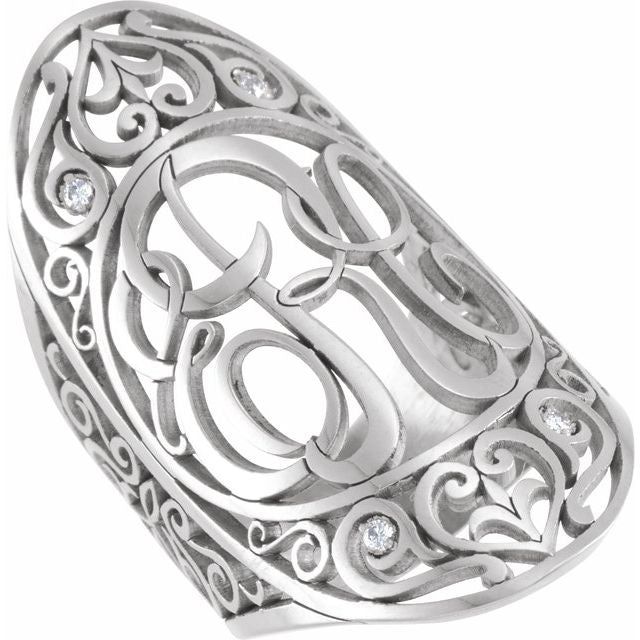 10K White .04 CTW Natural Diamond 3-Initials Script Monogram Ring
