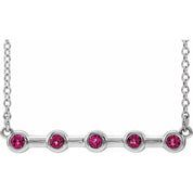 Sterling Silver Natural Pink Tourmaline Bezel-Set Bar 18" Necklace