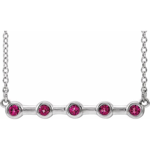 Sterling Silver Natural Pink Tourmaline Bezel-Set Bar 18" Necklace