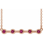 14K Rose Natural Pink Tourmaline Bezel-Set Bar 16" Necklace