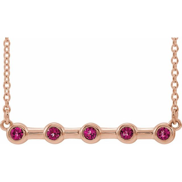 14K Rose Natural Pink Tourmaline Bezel-Set Bar 18" Necklace