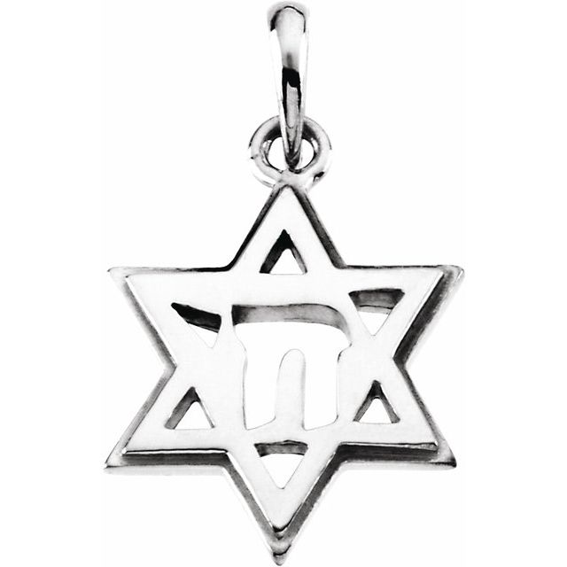 14K White 19x14 mm Star of David Chai Pendant