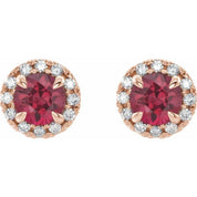14K Rose 6 mm Natural Pink Tourmaline & 1/3 CTW Natural Diamond Halo-Style Earrings