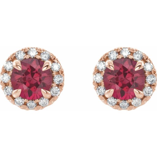 14K Rose 6 mm Natural Pink Tourmaline & 1/3 CTW Natural Diamond Halo-Style Earrings