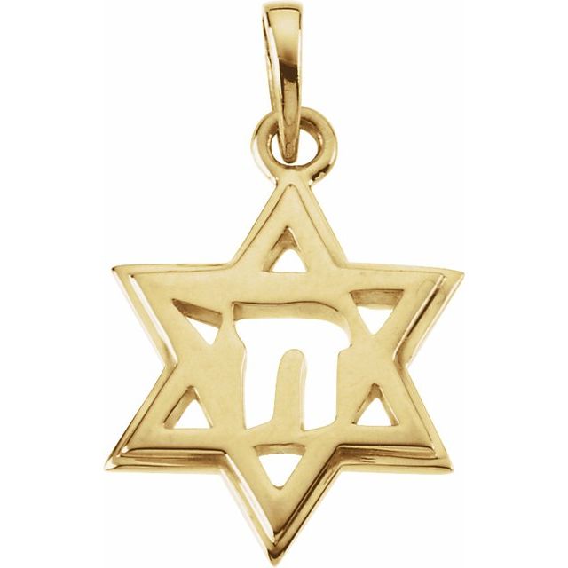 14K Yellow 19x14 mm Star of David Chai Pendant