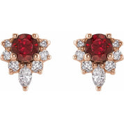 14K Rose Natural Mozambique Garnet & 1/6 CTW Natural Diamond Earrings