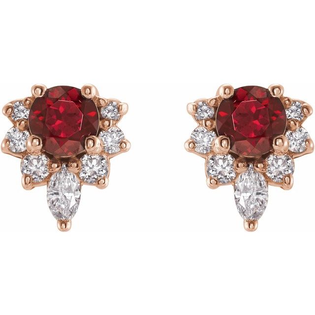 14K Rose Natural Mozambique Garnet & 1/6 CTW Natural Diamond Earrings