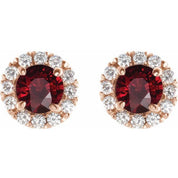 14K Rose 6 mm Natural Mozambique Garnet & 1/3 CTW Natural Diamond Halo-Style Earrings