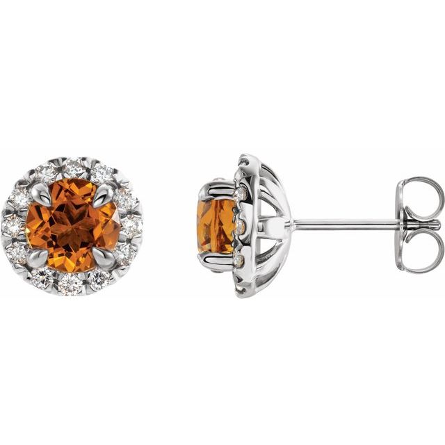 Sterling Silver 6 mm Natural Citrine & 1/3 CTW Natural Diamond Halo-Style Earrings