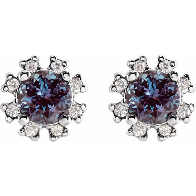 Sterling Silver Lab-Grown Alexandrite & 1/2 CTW Natural Diamond Earrings