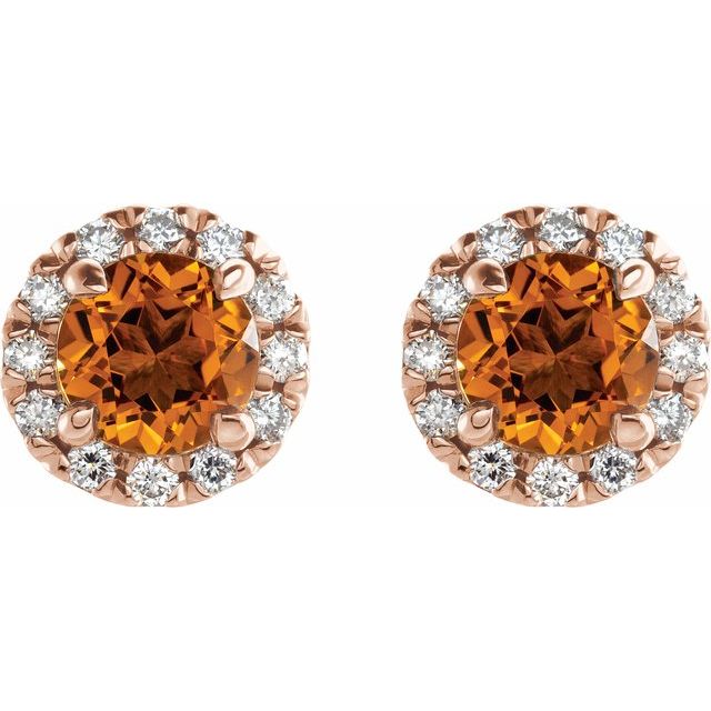 14K Rose 6 mm Natural Citrine & 1/3 CTW Natural Diamond Halo-Style Earrings