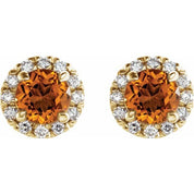 14K Yellow 6 mm Natural Citrine & 1/3 CTW Natural Diamond Halo-Style Earrings
