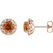 14K Rose 6 mm Natural Citrine & 1/3 CTW Natural Diamond Halo-Style Earrings