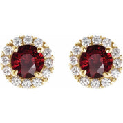 14K Yellow 6 mm Natural Mozambique Garnet & 1/3 CTW Natural Diamond Halo-Style Earrings