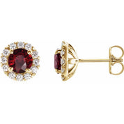 14K Yellow 6 mm Natural Mozambique Garnet & 1/3 CTW Natural Diamond Halo-Style Earrings
