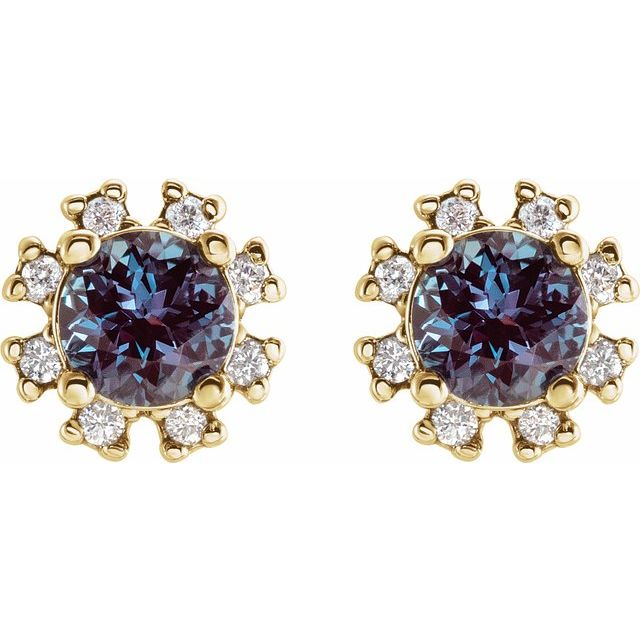 14K Yellow Lab-Grown Alexandrite & .06 CTW Natural Diamond Earrings