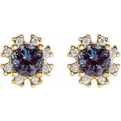 14K Yellow Lab-Grown Alexandrite & 1/5 CTW Natural Diamond Earrings