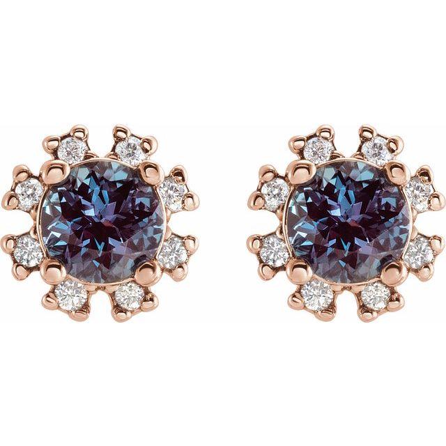 14K Rose Lab-Grown Alexandrite & .06 CTW Natural Diamond Earrings
