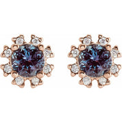 14K Rose Lab-Grown Alexandrite & 1/5 CTW Natural Diamond Earrings