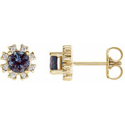 14K Yellow Lab-Grown Alexandrite & .06 CTW Natural Diamond Earrings