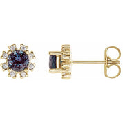 14K Yellow Lab-Grown Alexandrite & .06 CTW Natural Diamond Earrings
