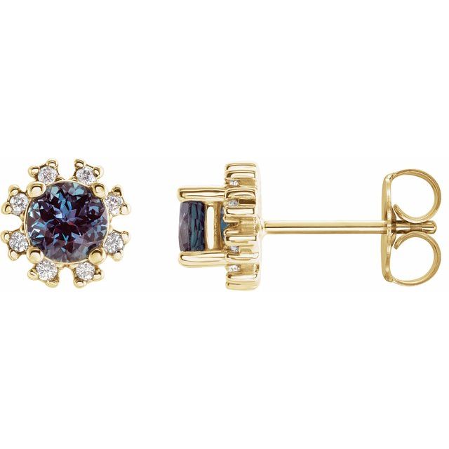 14K Yellow Lab-Grown Alexandrite & .06 CTW Natural Diamond Earrings