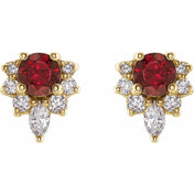 14K Yellow Natural Mozambique Garnet & 1/6 CTW Natural Diamond Earrings