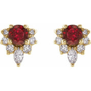 14K Yellow Natural Mozambique Garnet & 1/6 CTW Natural Diamond Earrings
