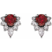 Sterling Silver Natural Mozambique Garnet & 1/6 CTW Natural Diamond Earrings