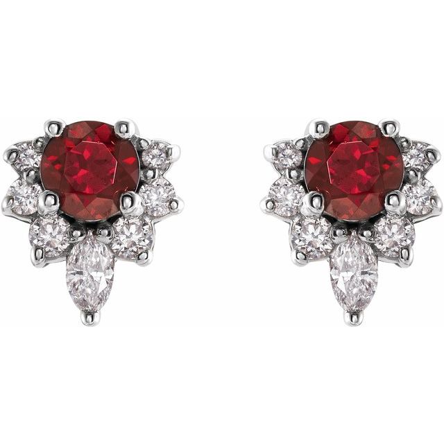 Sterling Silver Natural Mozambique Garnet & 1/6 CTW Natural Diamond Earrings