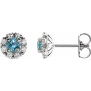 Sterling Silver 6 mm Natural Aquamarine & 1/3 CTW Natural Diamond Halo-Style Earrings