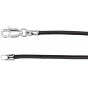 Sterling Silver 2 mm Black Rubber 16" Cord Necklace
