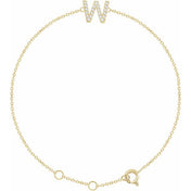14K Yellow .07 CTW Natural Diamond Initial W 6-7" Bracelet