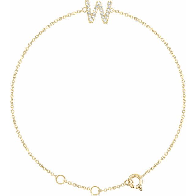 14K Yellow .07 CTW Natural Diamond Initial W 6-7" Bracelet