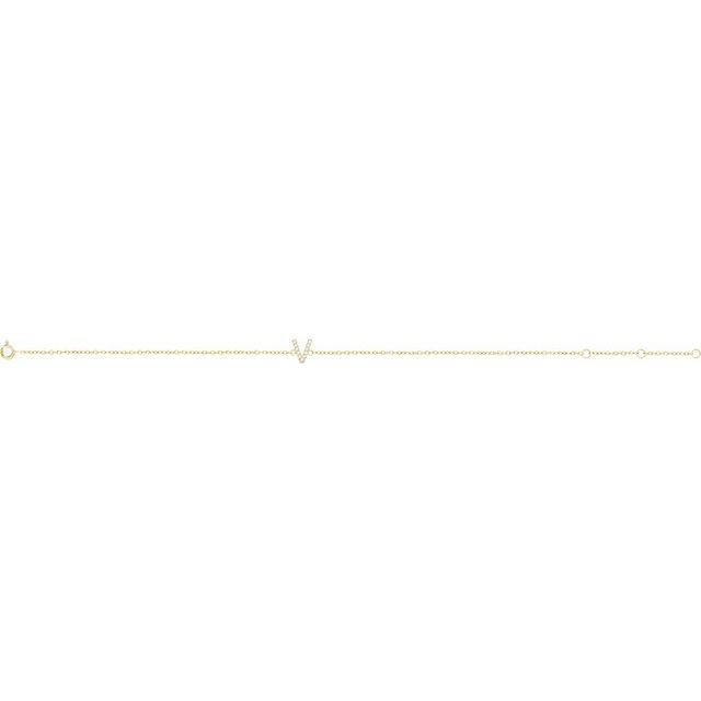 14K Yellow .05 CTW Natural Diamond Initial V 6-7" Bracelet
