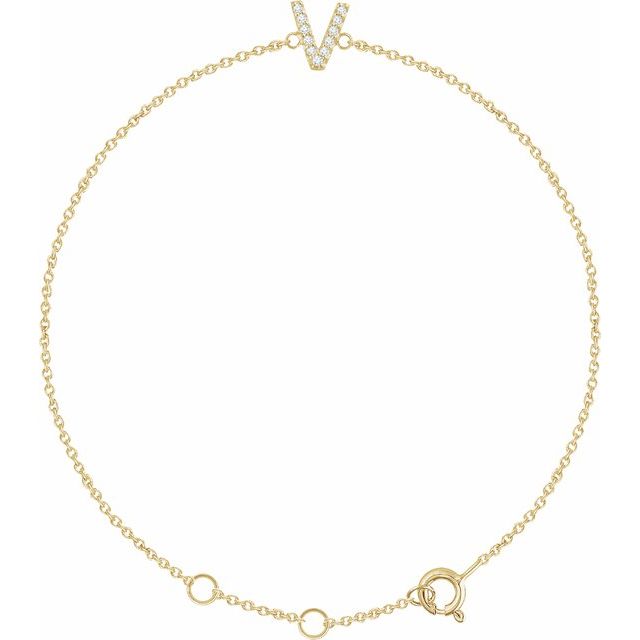 14K Yellow .05 CTW Natural Diamond Initial V 6-7" Bracelet