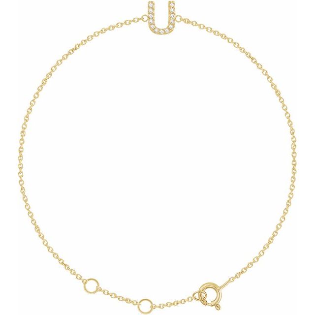 14K Yellow .05 CTW Natural Diamond Initial U 6-7" Bracelet
