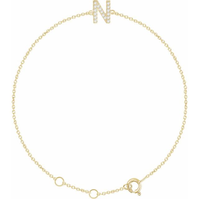 14K Yellow .06 CTW Natural Diamond Initial N 6-7" Bracelet