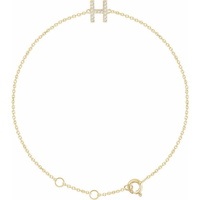 14K Yellow .06 CTW Natural Diamond Initial H 6-7" Bracelet