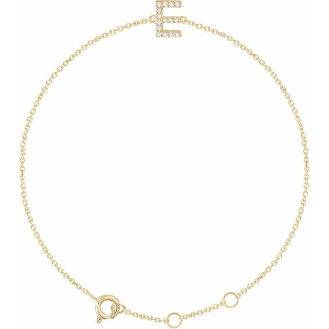 14K Yellow .06 CTW Natural Diamond Initial E 6-7" Bracelet